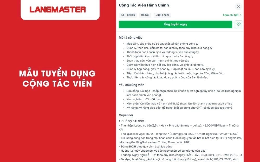 Mẫu thông báo tuyển dụng nhân sự - Cộng tác viên