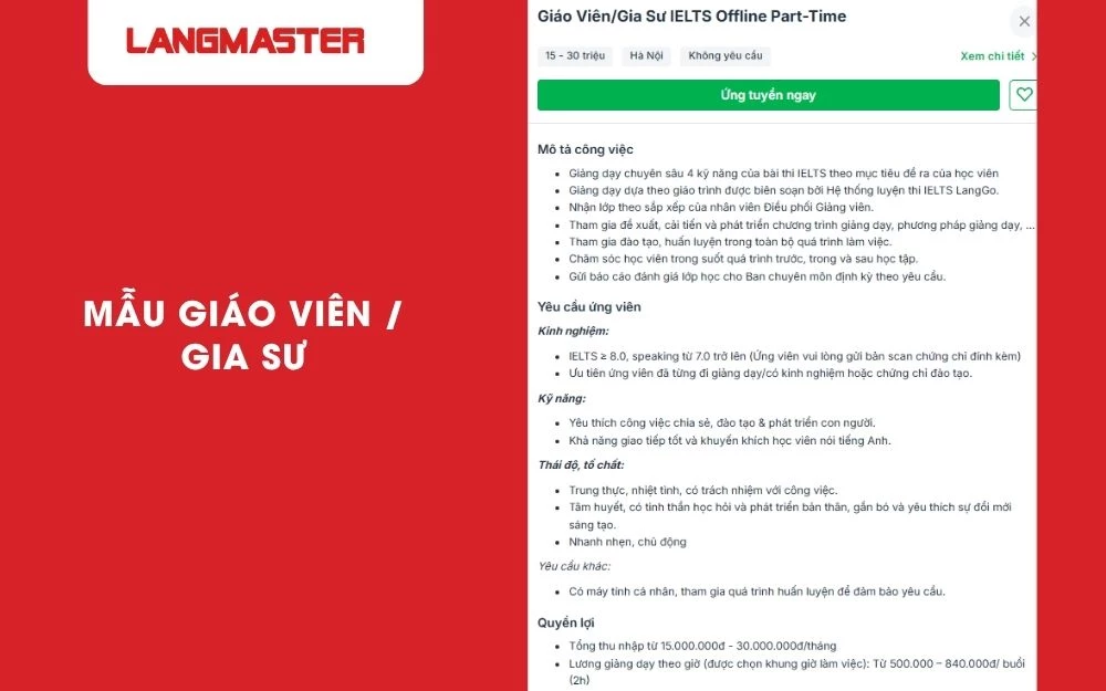 Mẫu thông báo tuyển dụng nhân sự - Giáo viên/ Gia sư