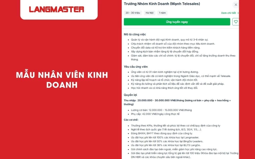 Mẫu thông báo tuyển dụng nhân sự - Nhân viên kinh doanh
