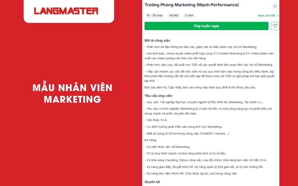 Mẫu thông báo tuyển dụng nhân sự - Nhân viên Marketing