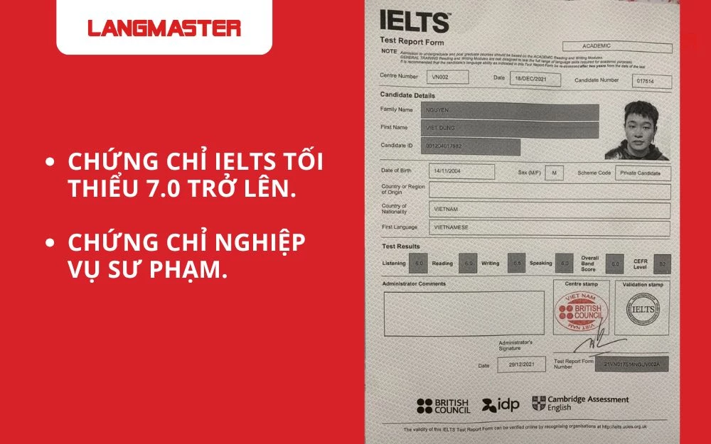 Một giáo viên Ielts giỏi cần có tối thiểu 7.0 Ielts và chứng chỉ nghiệp vụ sư phạm