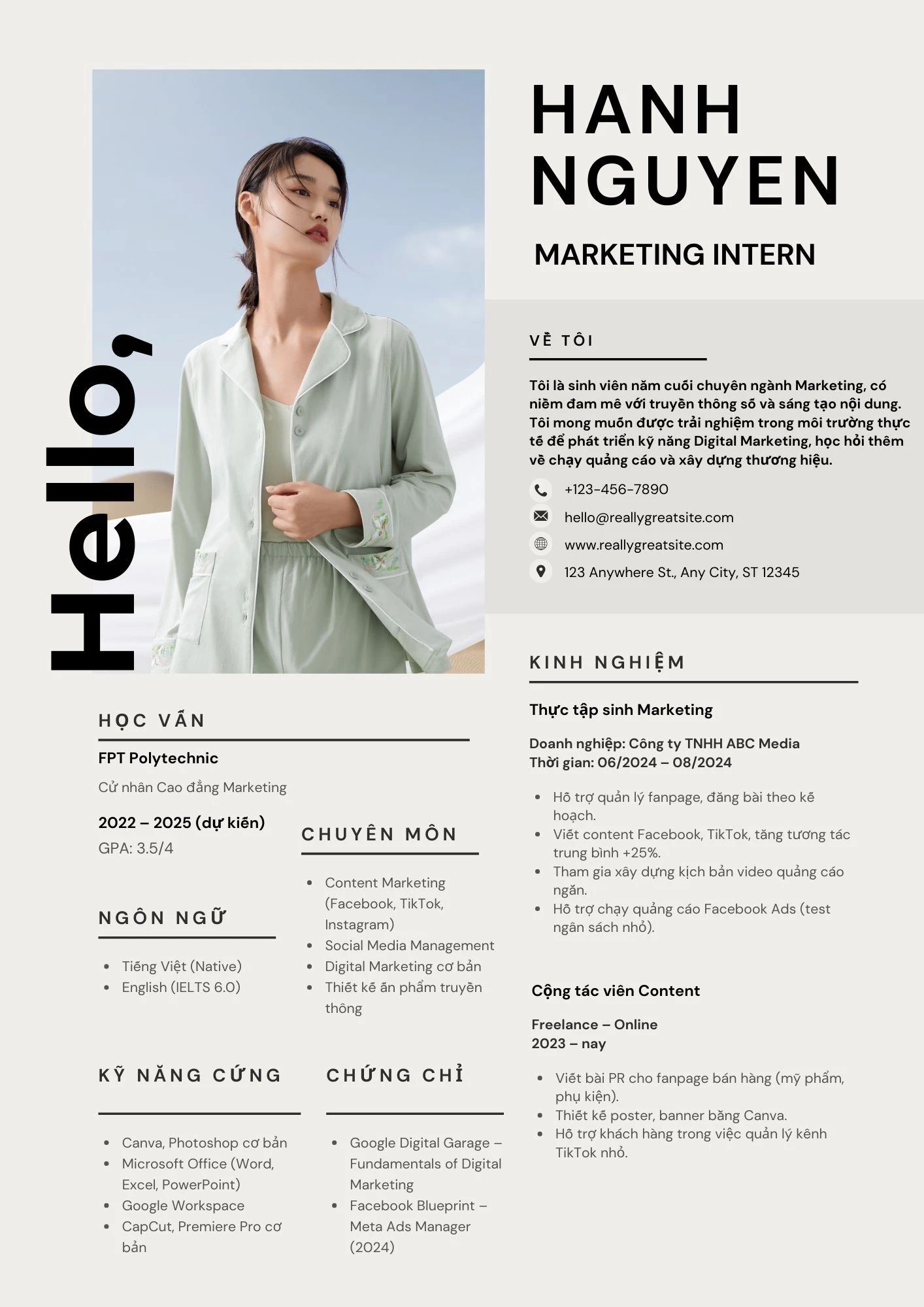 Mẫu CV Intern Marketing