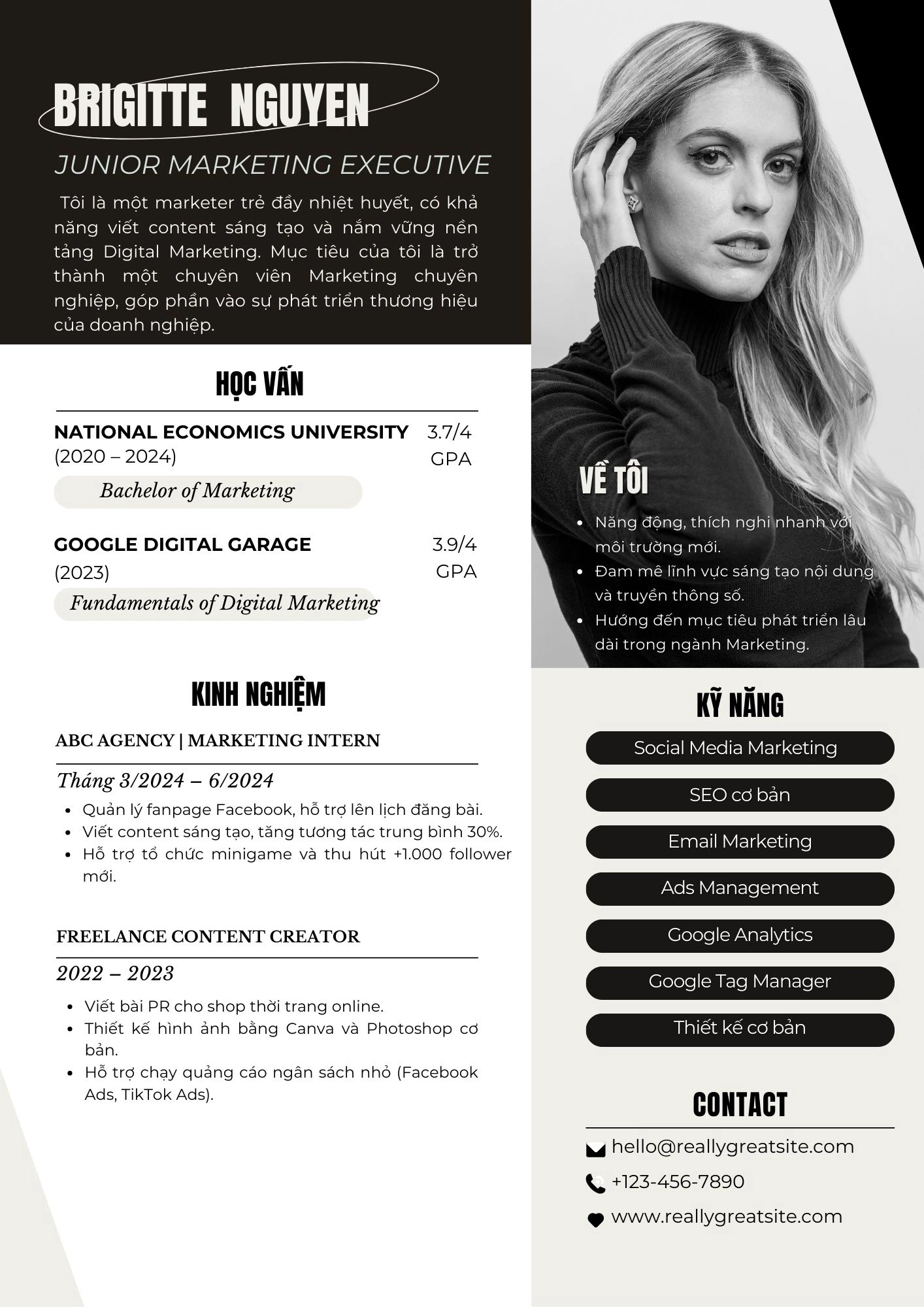 Mẫu CV Marketing cho vị trí Junior