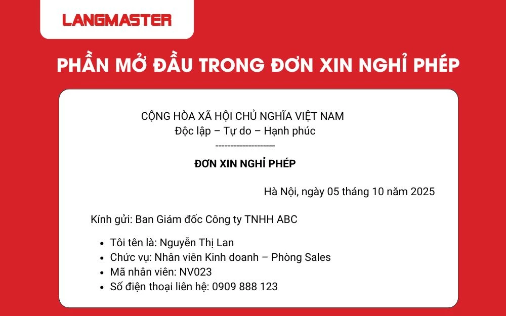 Hướng dẫn viết phần mở đầu trong đơn xin nghỉ phép