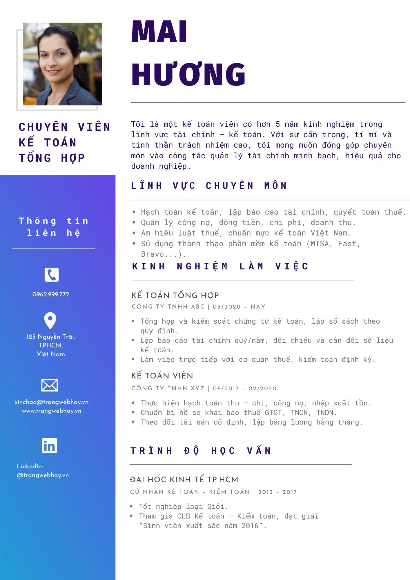 CV Kế toán tổng hợp