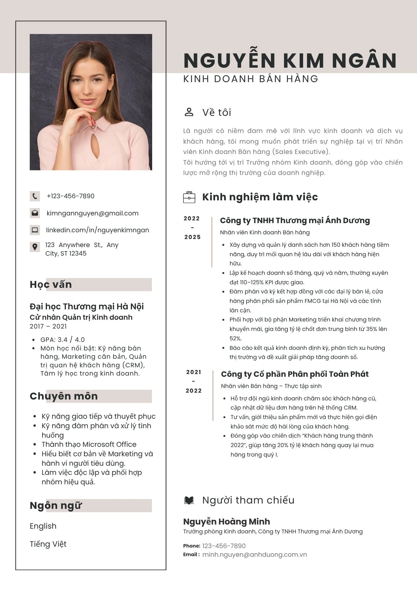 Mẫu CV Nhân viên Kinh doanh Bán hàng (Sales Executive)
