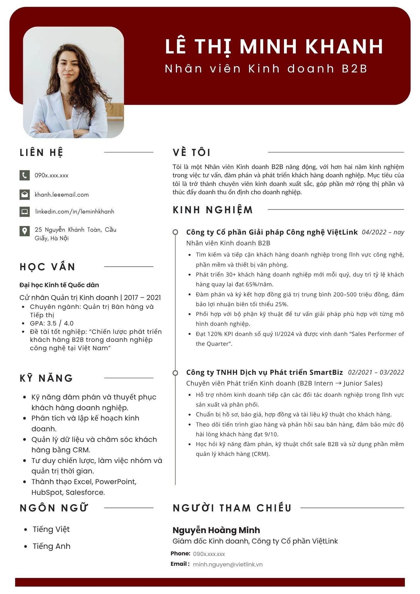 Mẫu CV Nhân viên Kinh doanh B2B