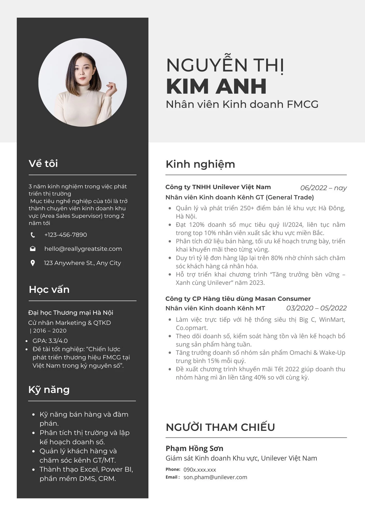 Mẫu CV Nhân viên Kinh doanh FMCG (Hàng tiêu dùng nhanh)