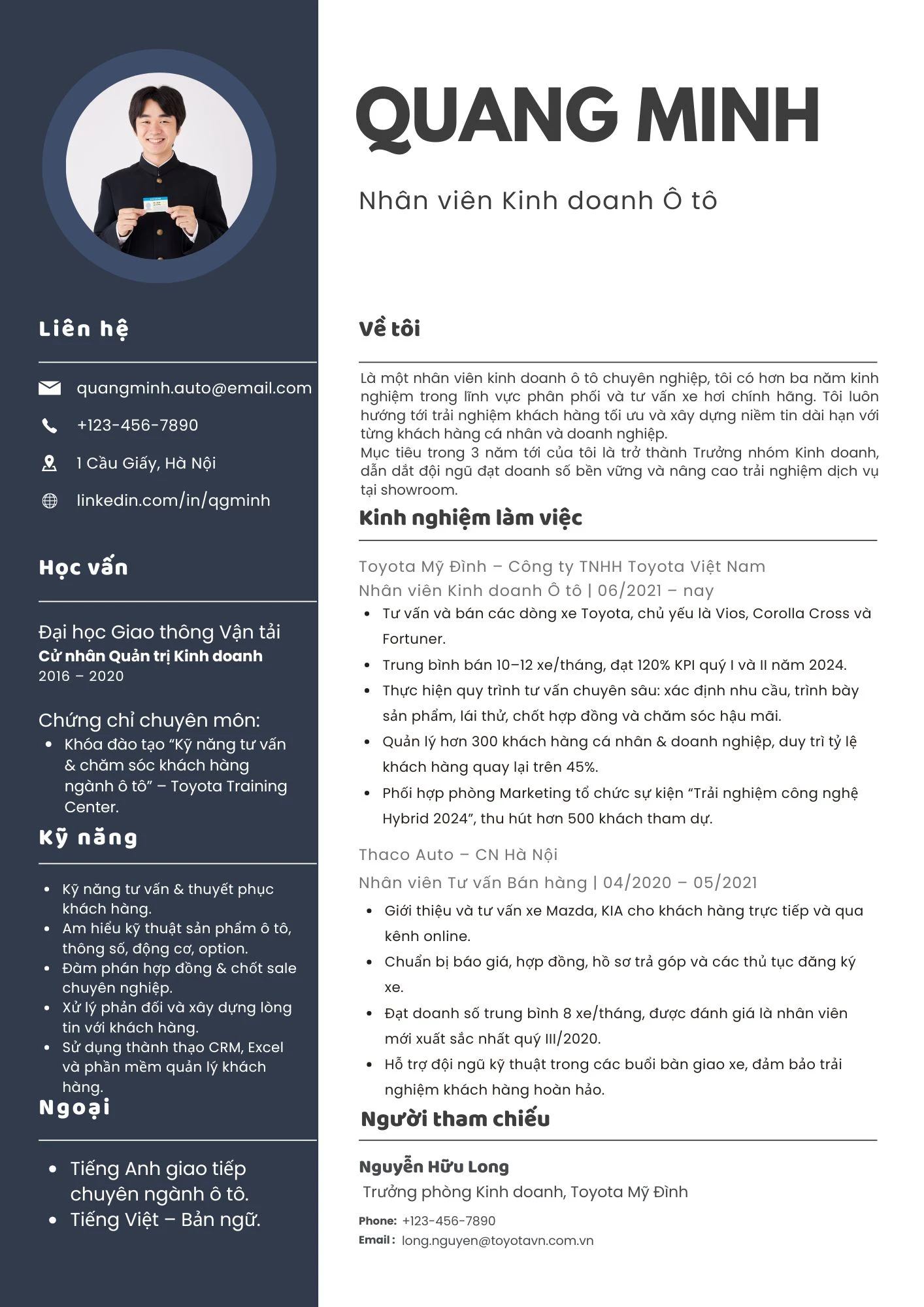 Mẫu CV Nhân viên Kinh doanh Ô tô