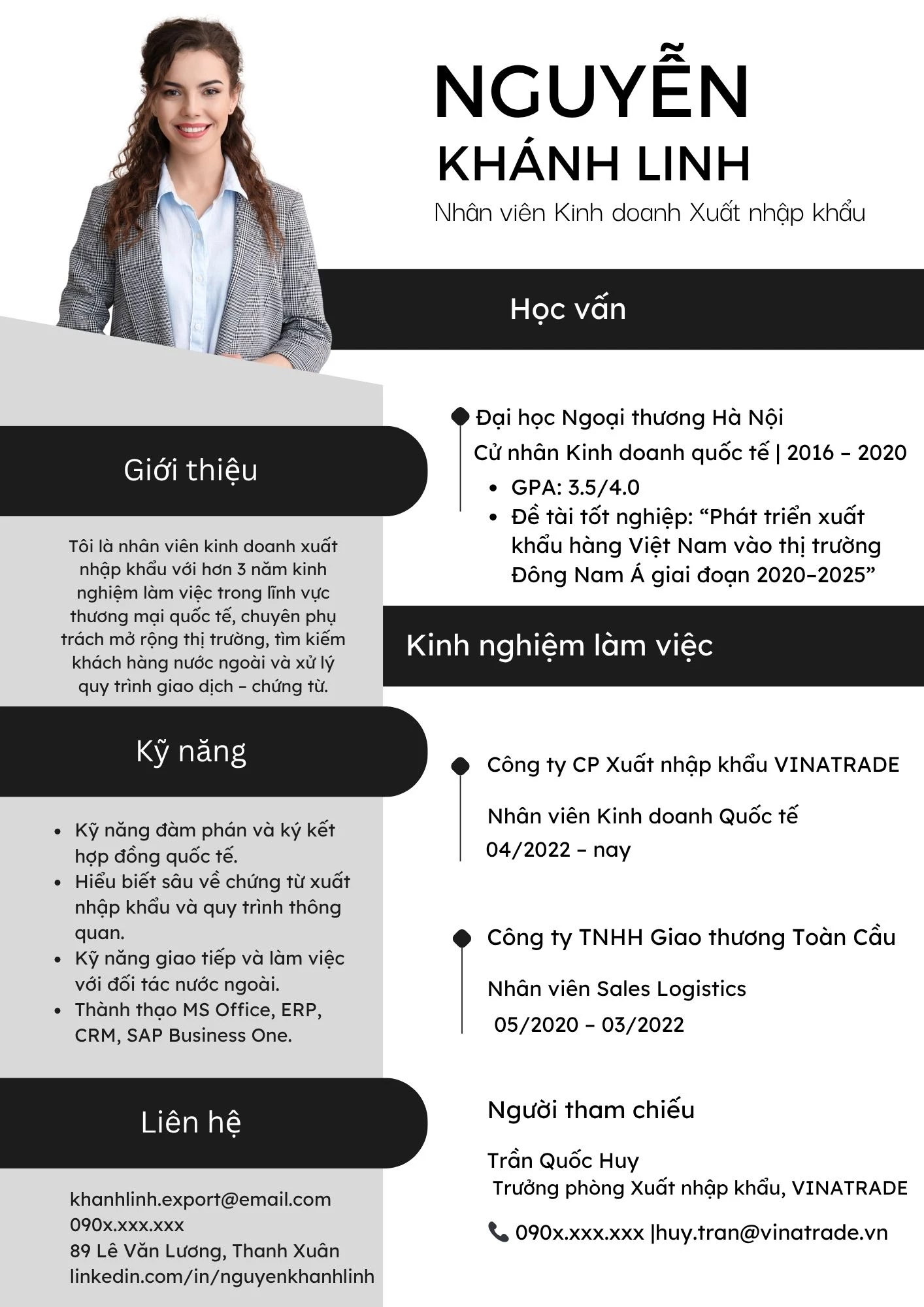 Mẫu CV Nhân viên Kinh doanh Xuất nhập khẩu