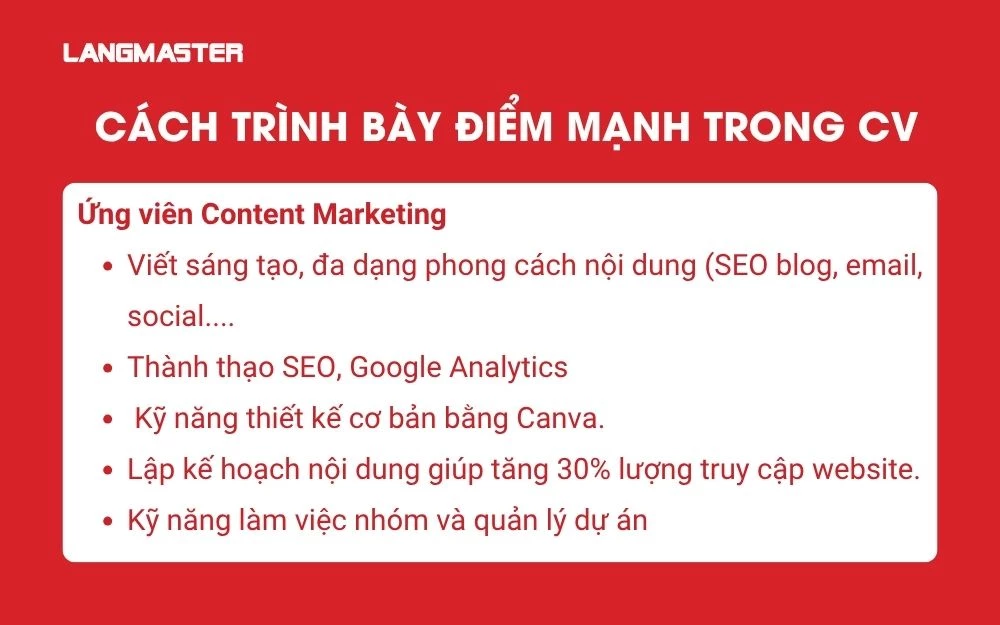 Cách trình bày điểm mạnh trong CV