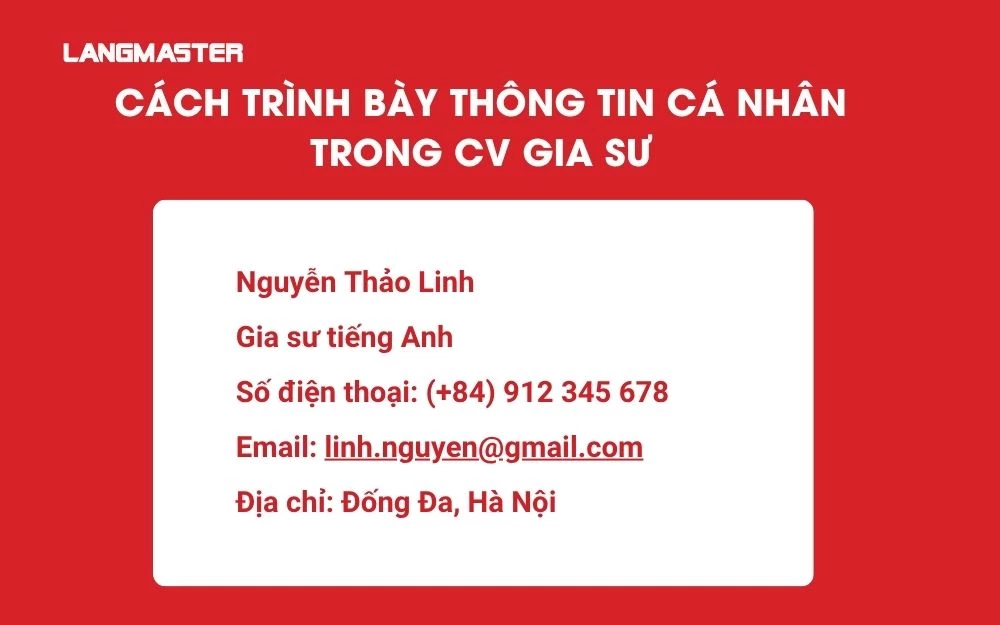 Cách trình bày thông tin cá nhân trong CV gia sư
