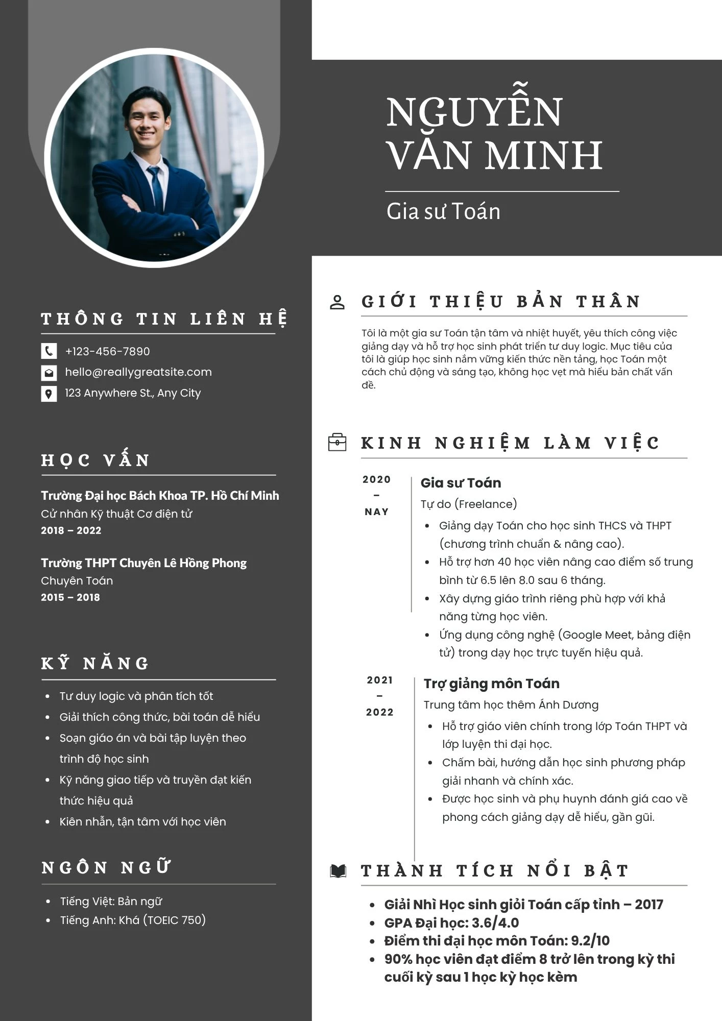 Mẫu CV gia sư Toán