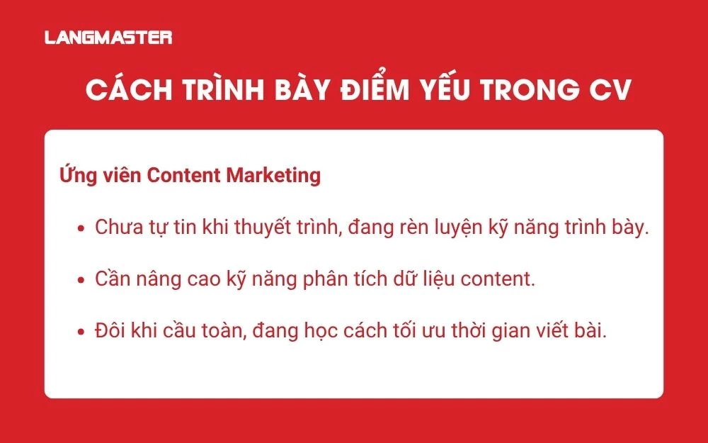 Cách trình bày điểm yếu trong CV