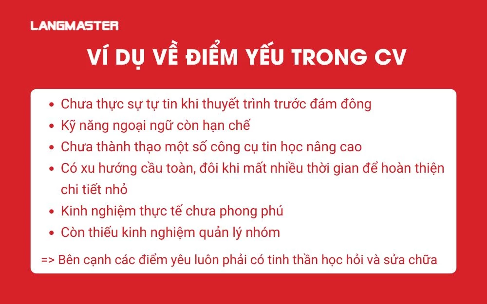 Ví dụ về các điểm yếu trong CV