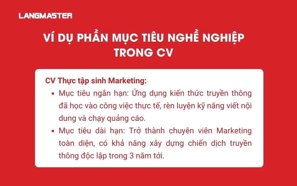 Ví dụ phần Mục tiêu nghề nghiệp trong CV