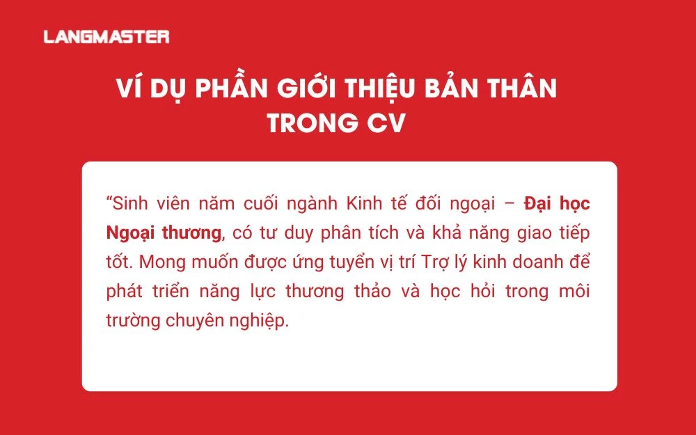 Ví dụ phần Giới thiệu bản thân trong CV
