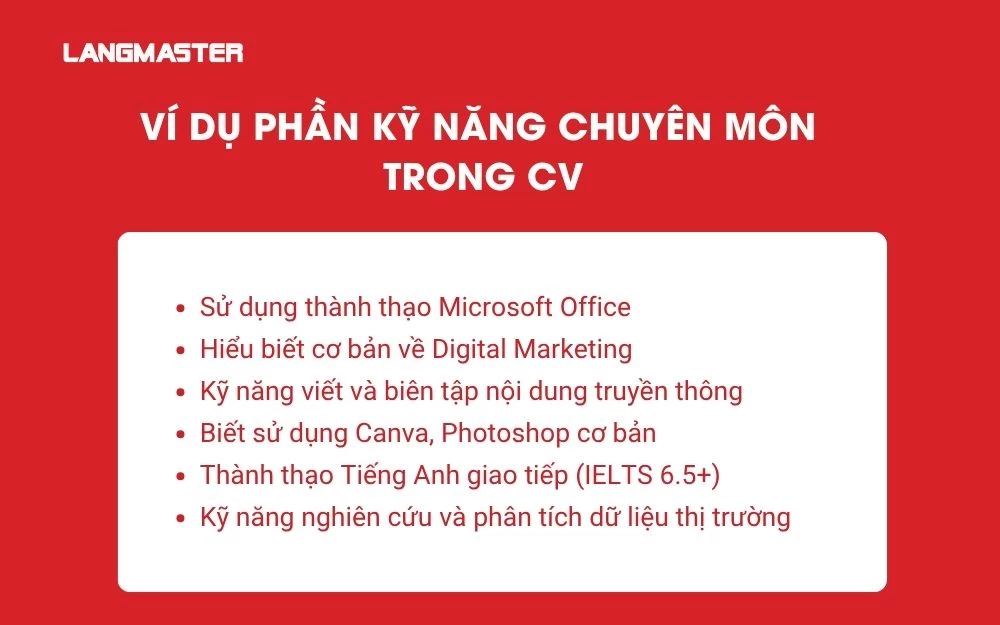 Ví dụ phần Kỹ năng chuyên môn trong CV