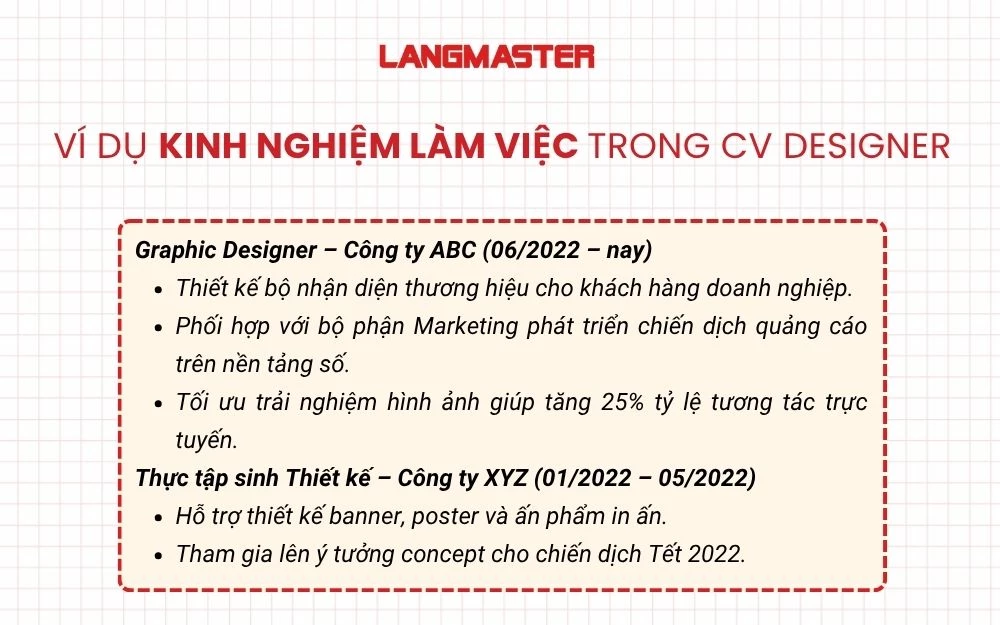 Ví dụ phần Kinh nghiệm làm việc trong CV Designer