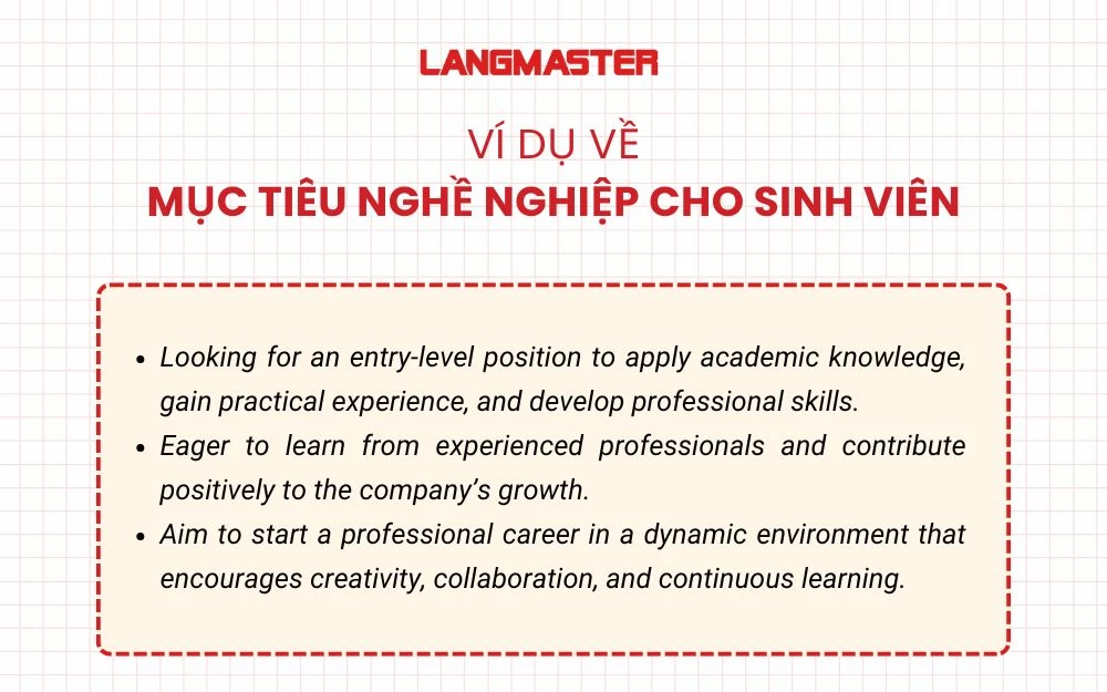 Ví dụ về mục tiêu nghề nghiệp cho sinh viên mới ra trường bằng tiếng Anh