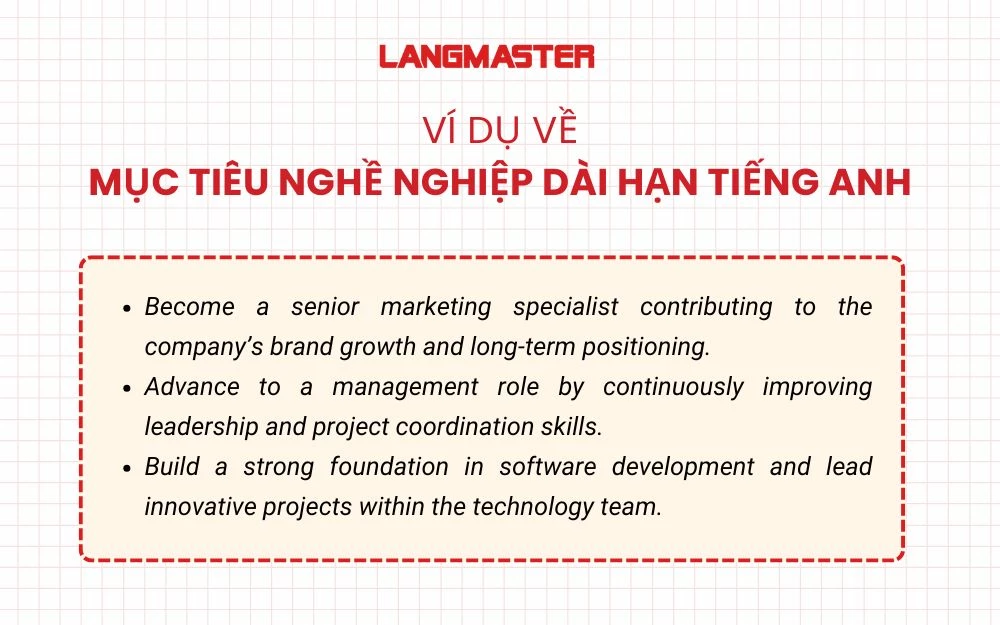 Ví dụ về mục tiêu nghề nghiệp dài hạn Tiếng Anh