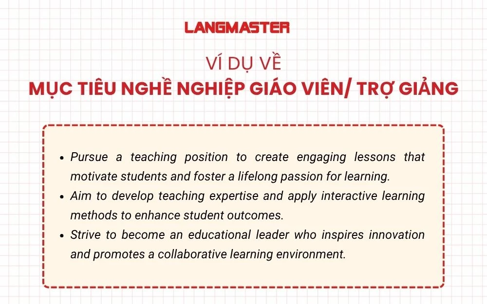 Ví dụ về mục tiêu nghề nghiệp Giáo viên/ Trợ giảng bằng tiếng Anh