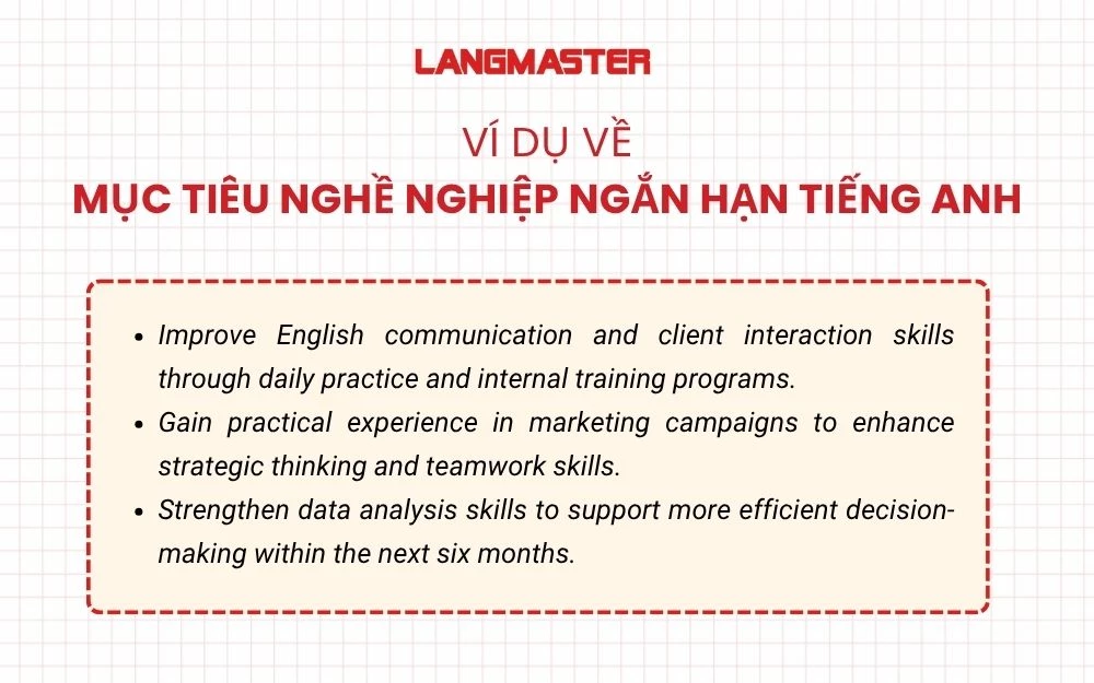 Ví dụ về mục tiêu nghề nghiệp ngắn hạn Tiếng Anh