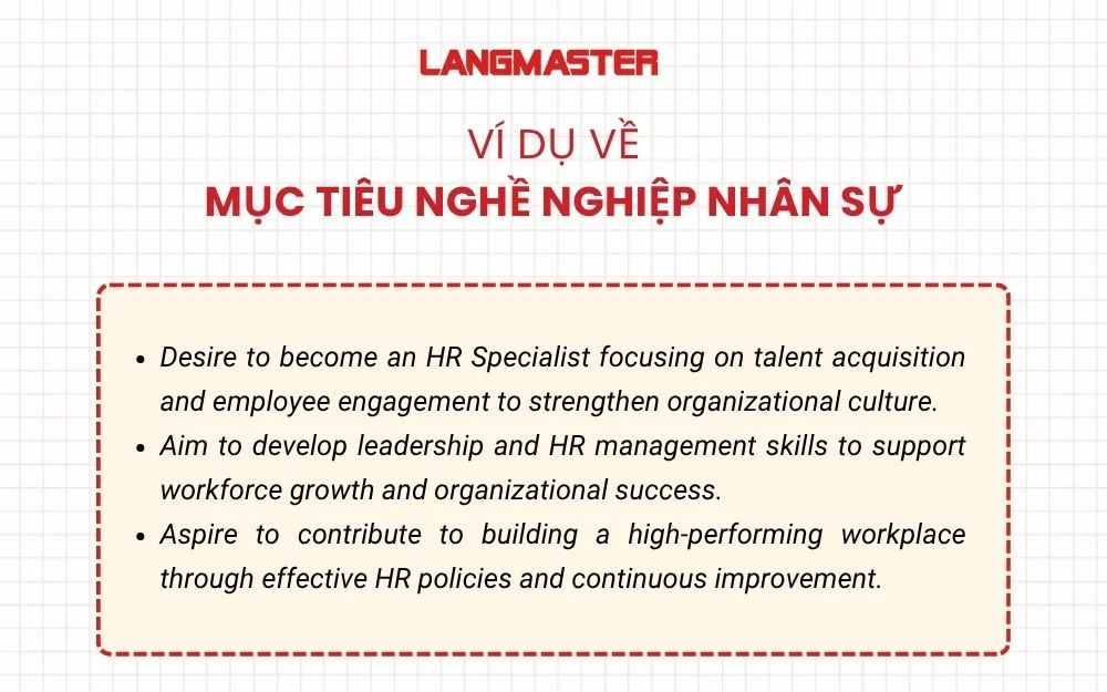 Ví dụ về mục tiêu nghề nghiệp Nhân sự bằng tiếng Anh