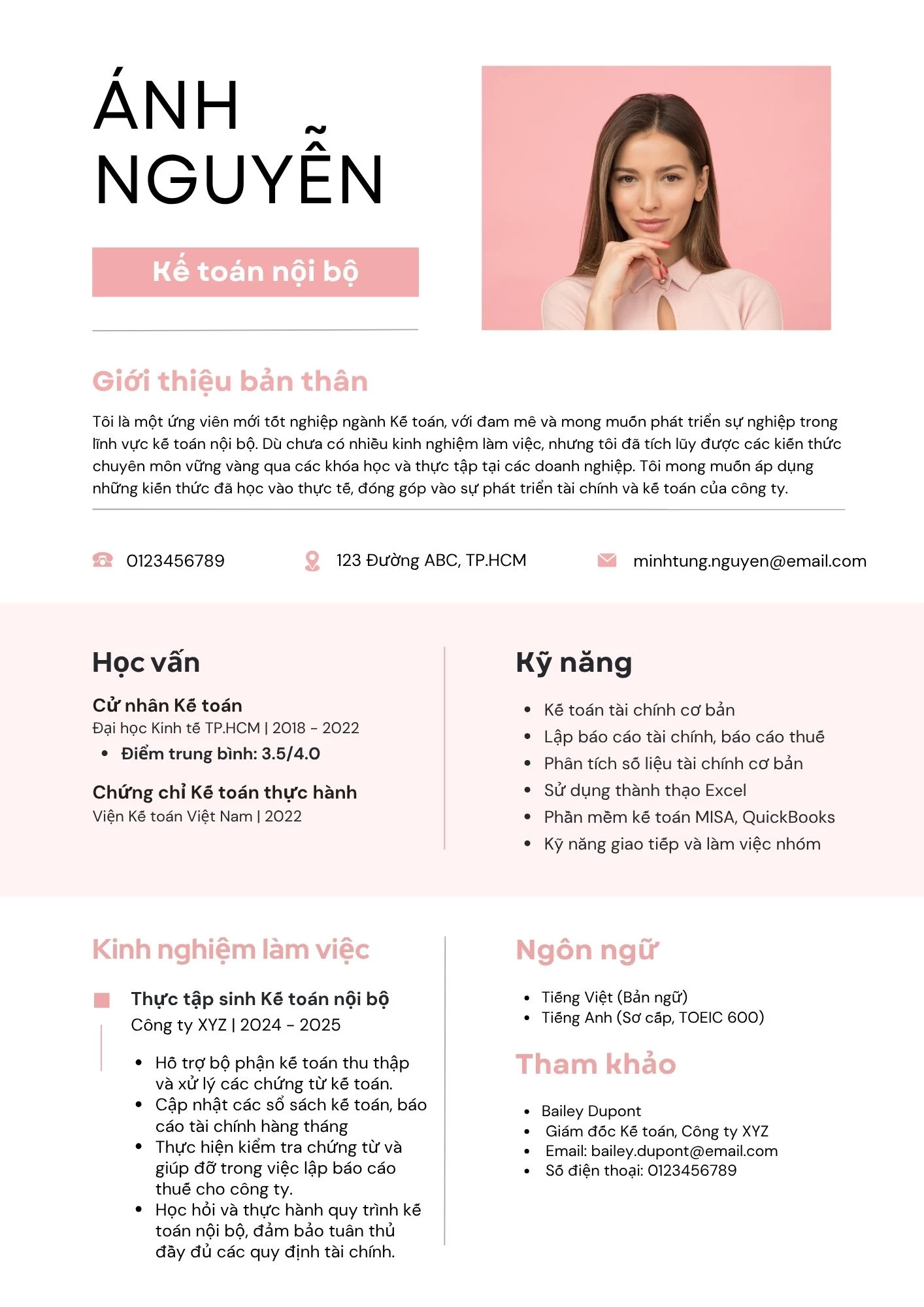 Mẫu CV Kế toán nội bộ cho ứng viên ít kinh nghiệm\