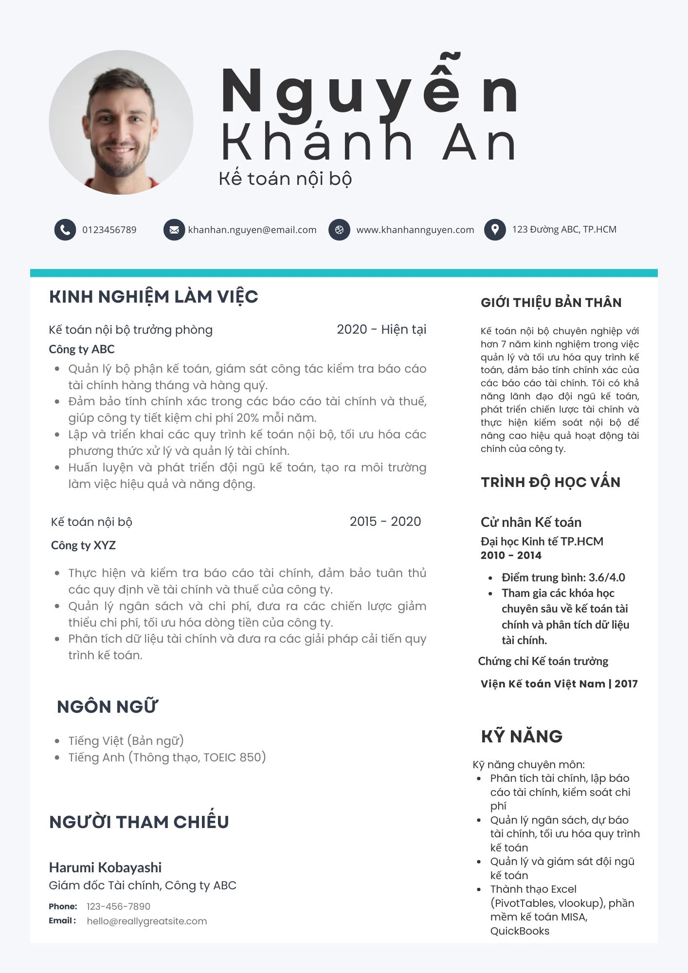 Mẫu CV Kế toán nội bộ chuyên nghiệp cho vị trí quản lý