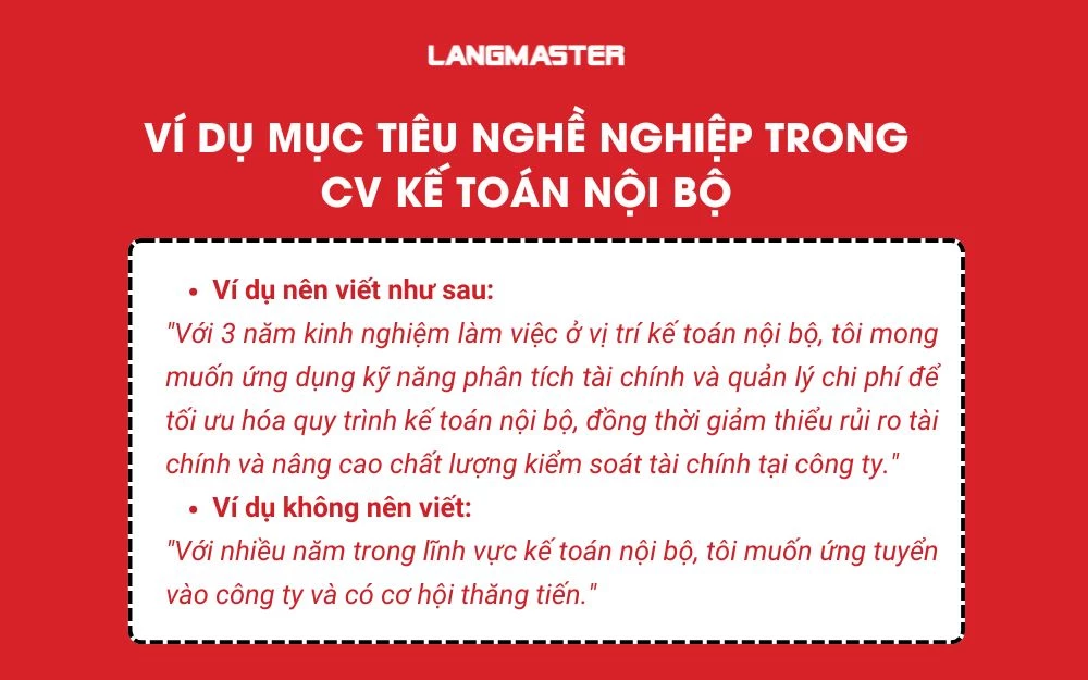 Ví dụ về mục tiêu nghề nghiệp trong CV kế toán nội bộ