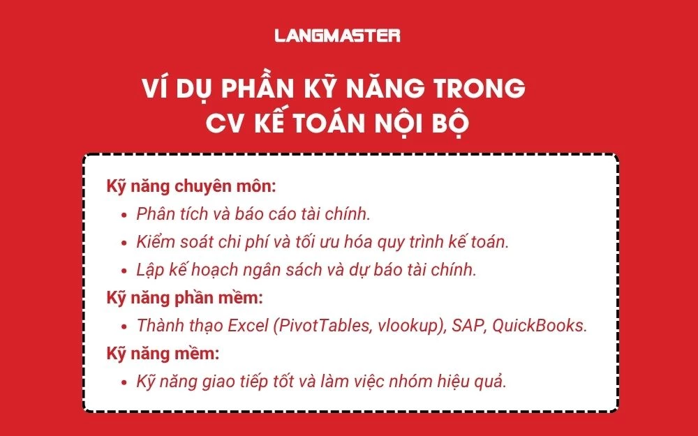 Ví dụ về Kỹ năng trong CV kế toán nội bộ