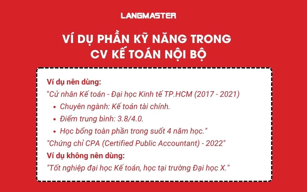 Ví dụ về Trình độ học vấn trong CV kế toán nội bộ