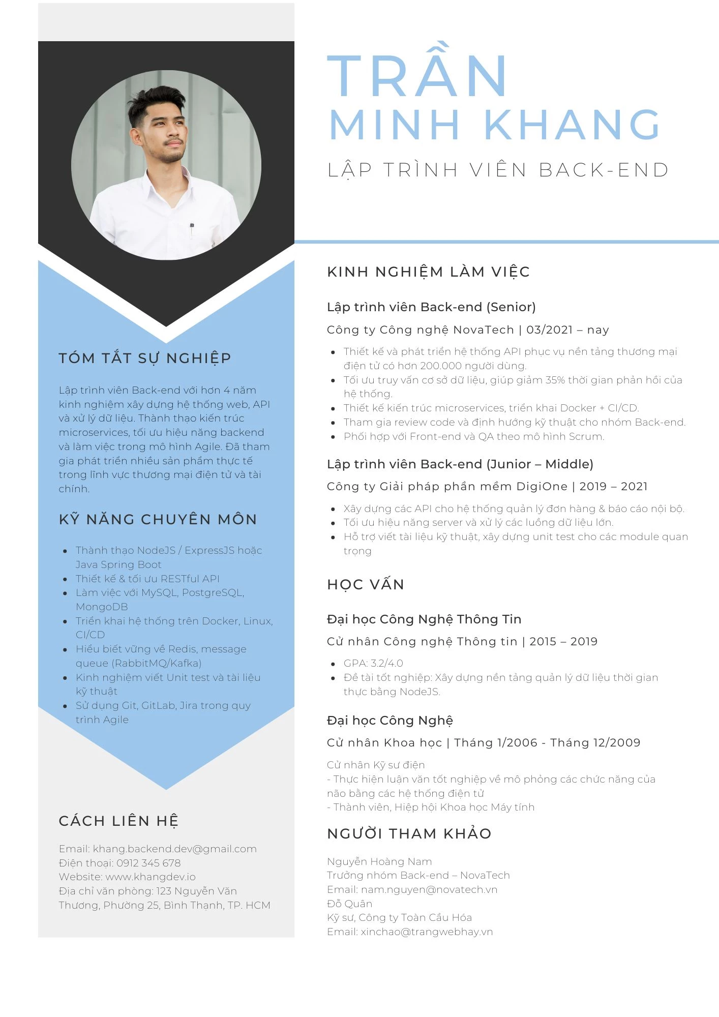 Mẫu CV lập trình viên đã có kinh nghiệm mảng Back end