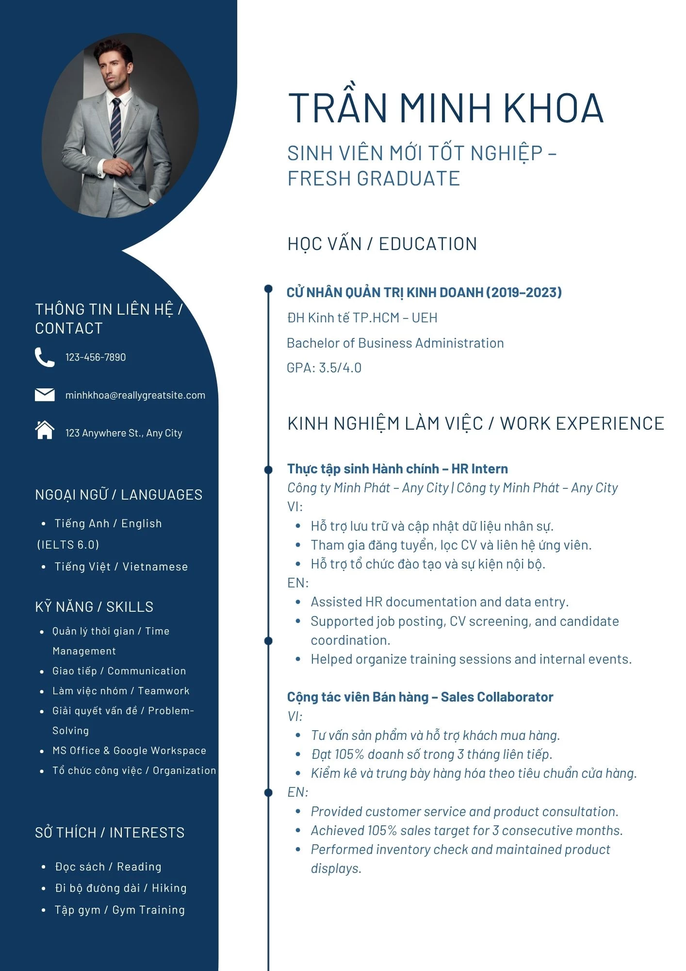 Mẫu CV song ngữ cho sinh viên và người mới đi làm