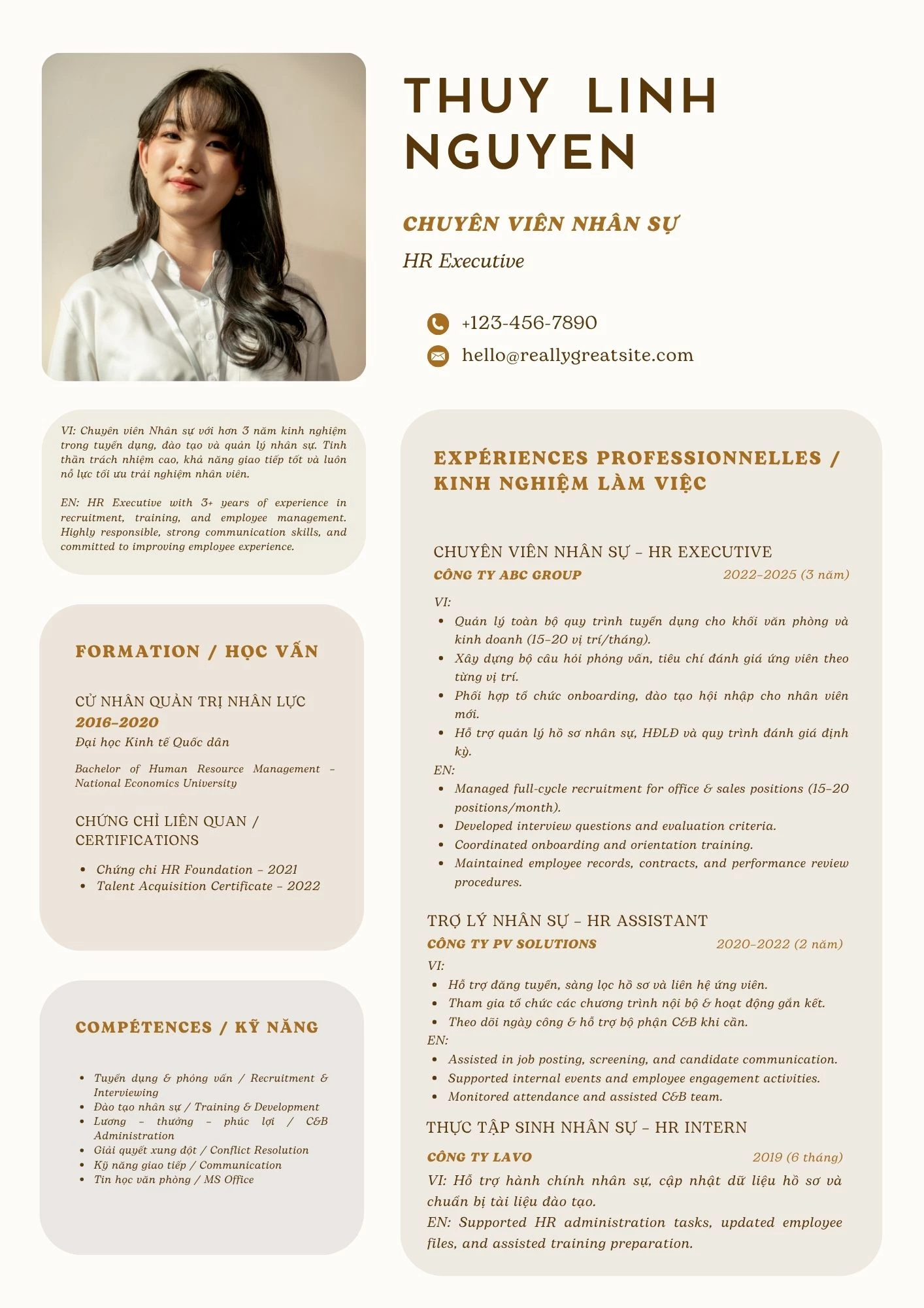 Mẫu CV song ngữ theo ngành nghề