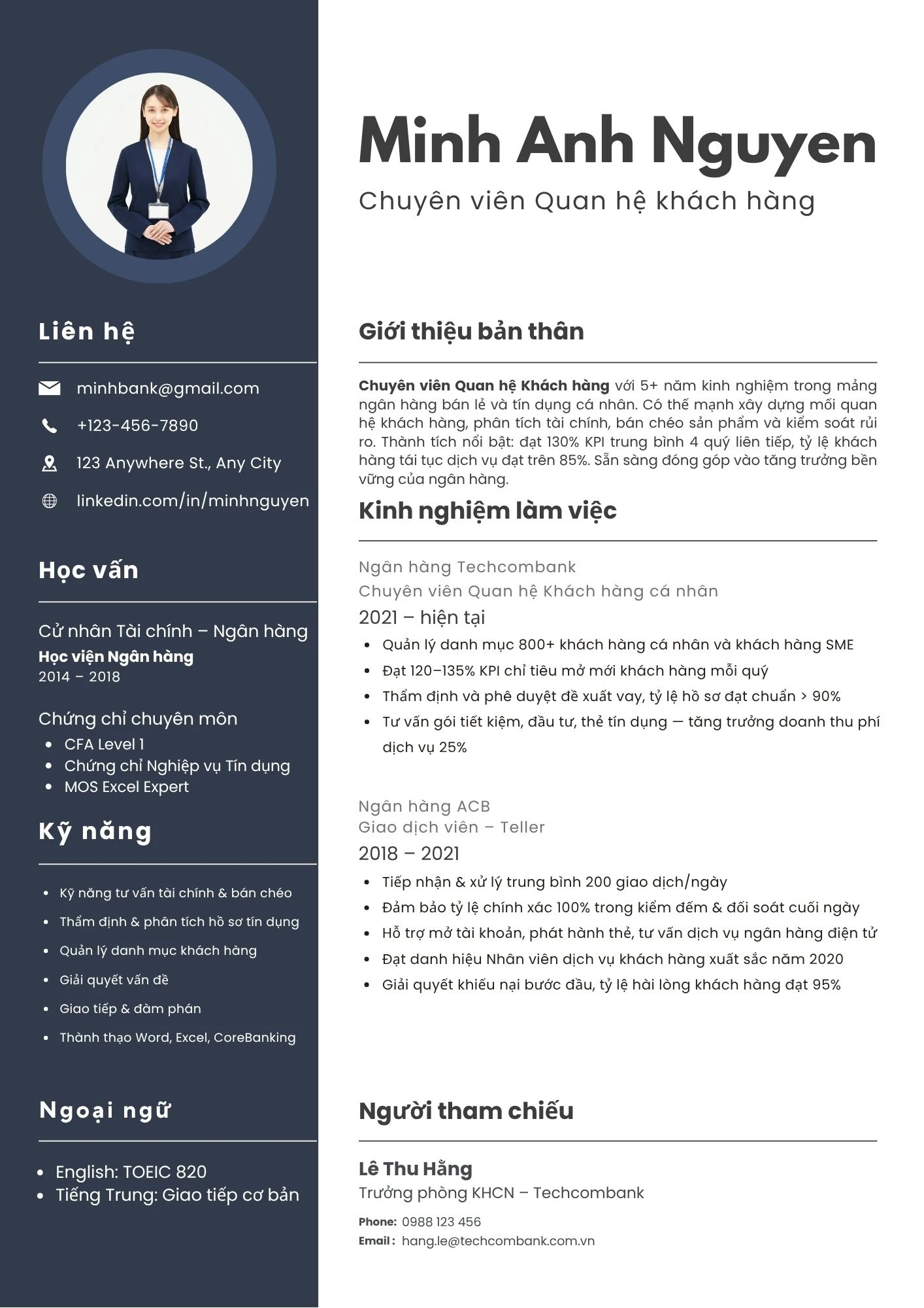 Mẫu CV xin việc ngân hàng cho ứng viên có kinh nghiệm