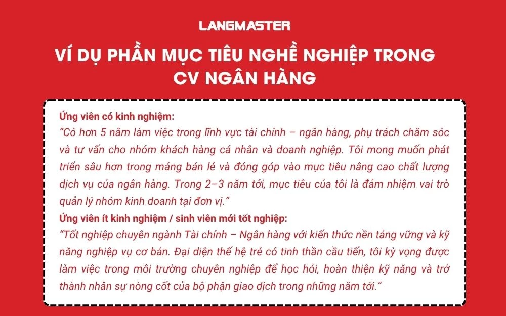 Ví dụ phần mục tiêu nghề nghiệp trong CV Ngân hàng