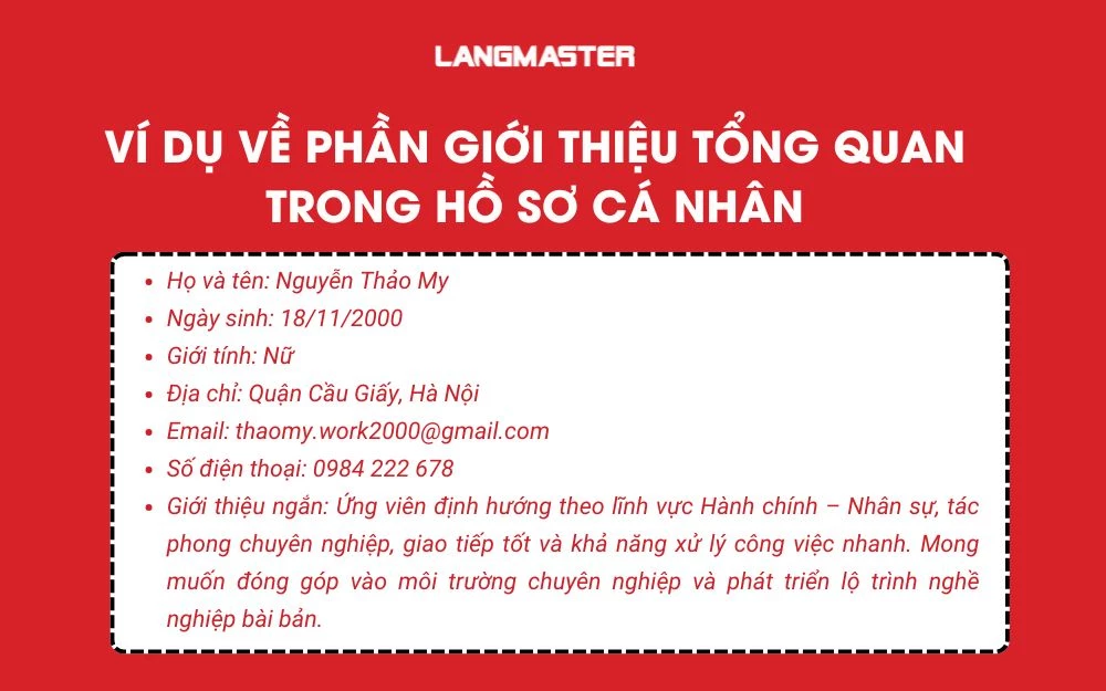 Ví dụ cụ thể về thành tựu nổi bật trong hồ sơ cá nhân