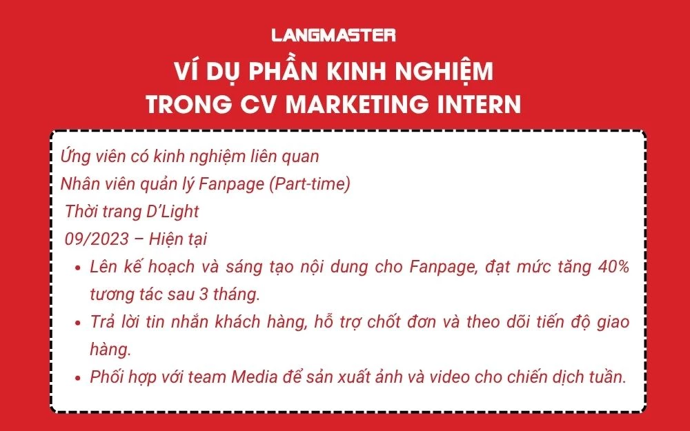 Ví dụ kinh nghiệm làm việc liên quan