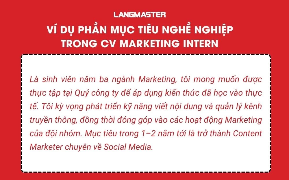 Ví dụ mục tiêu nghề nghiệp dành cho Marketing Intern chưa có kinh nghiệm