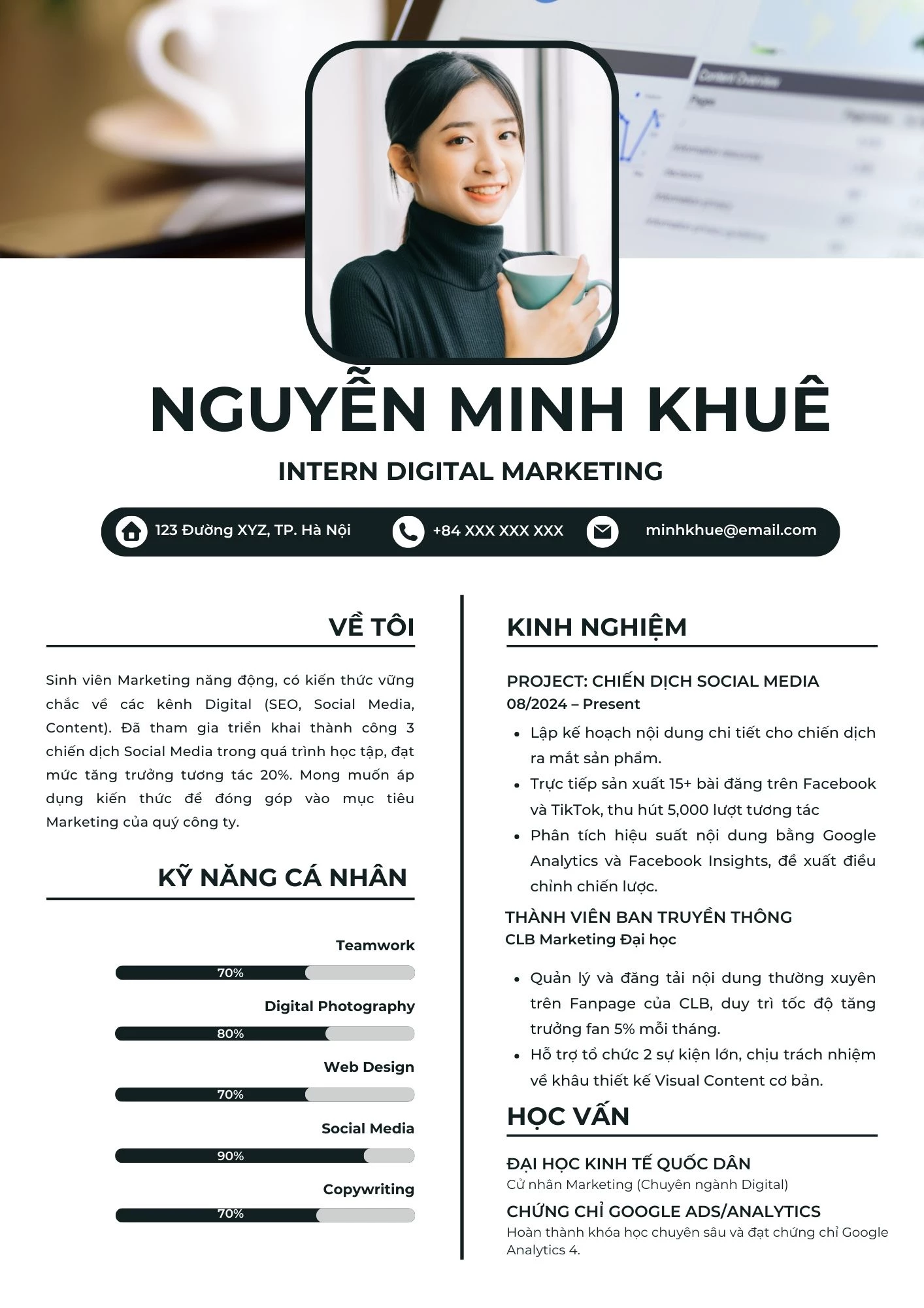 Mẫu CV Digital Marketing cho người đã có kinh nghiệm