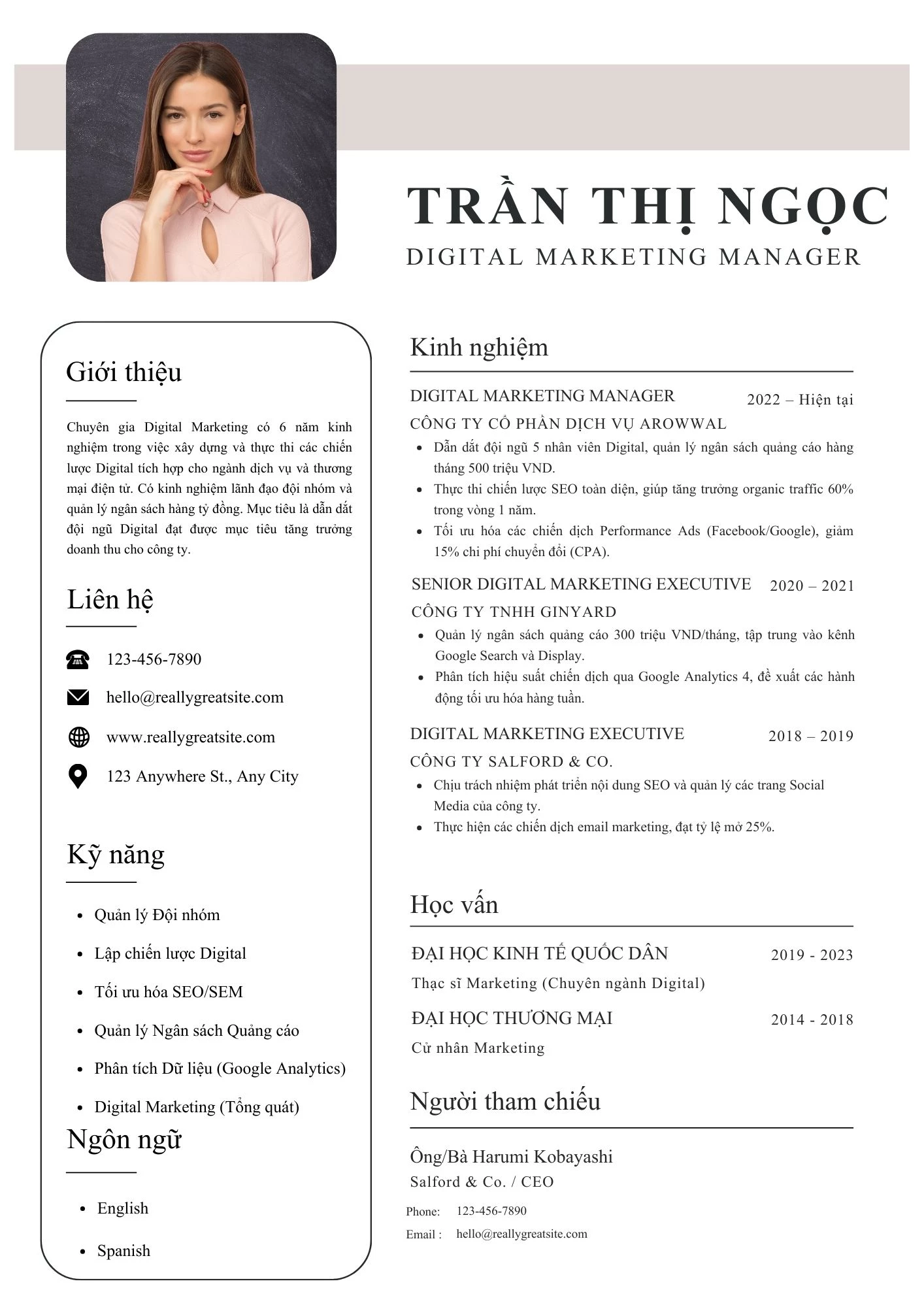 Mẫu CV Digital Marketing cho Intern Fresher chưa có kinh nghiệm