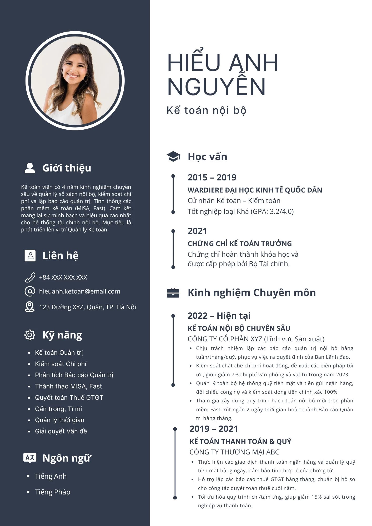 Mẫu CV Kế toán nội bộ 2