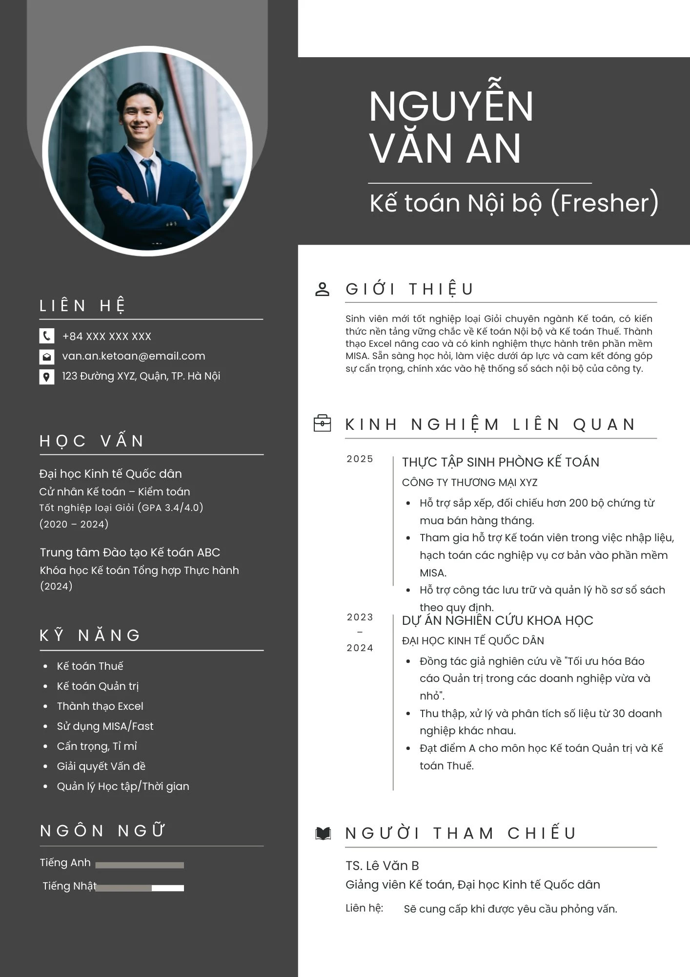 Mẫu CV Kế toán nội bộ 3