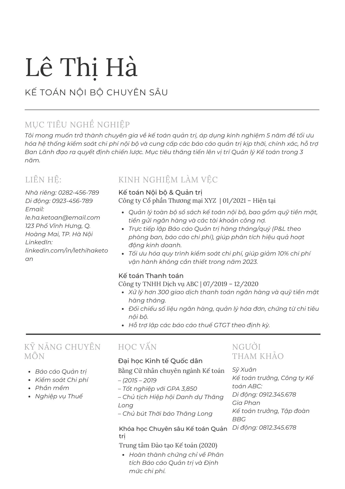 Mẫu CV Kế toán nội bộ 4