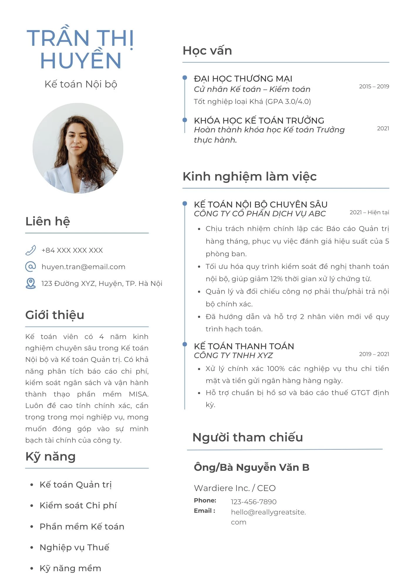 Mẫu CV Kế toán nội bộ 6