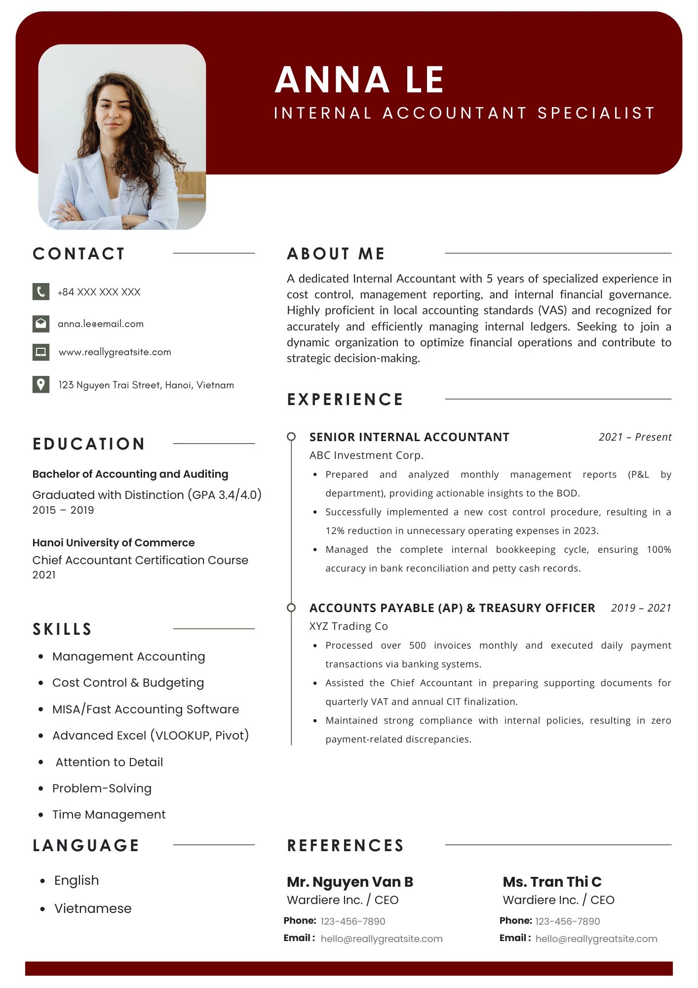 Mẫu CV Kế toán nội bộ 7