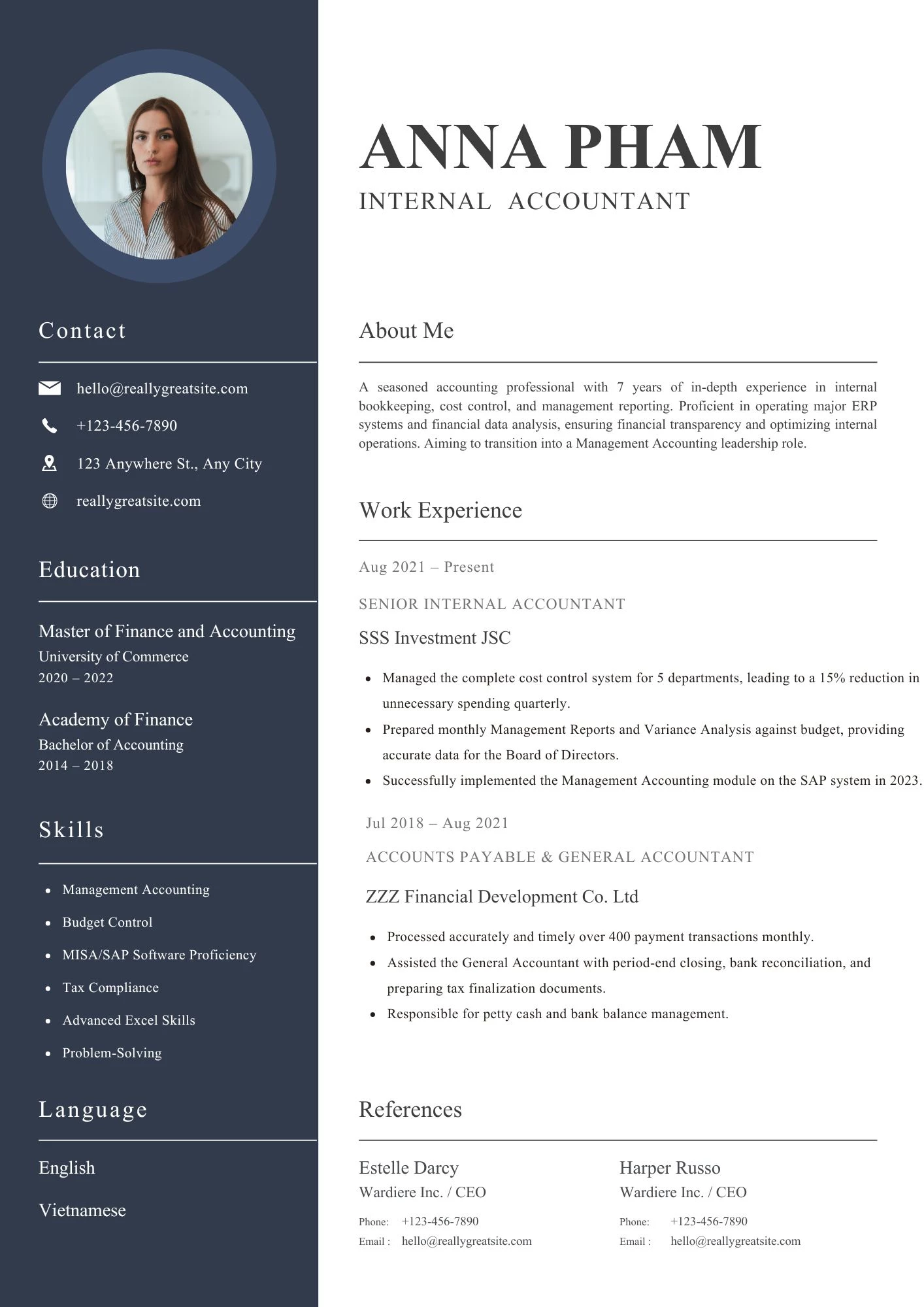 Mẫu CV Kế toán nội bộ 8