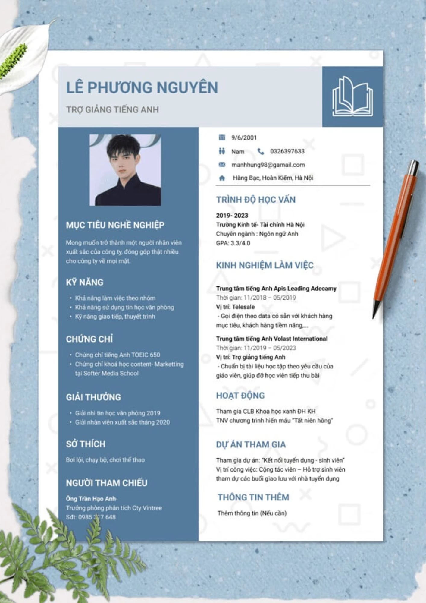 Mẫu CV trợ giảng tiếng Anh bằng tiếng Việt